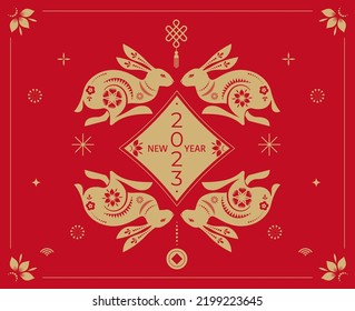 Chinese new year 2023 year of the rabbit - Chinese zodiac symbol, Lunar new year concept, modern background design