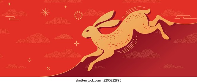 Chinese new year 2023 year of the rabbit - Chinese zodiac symbol, Lunar new year concept, modern background design