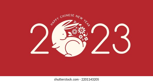 Chinese new year 2023 year of the rabbit - Chinese zodiac symbol, Lunar new year concept, modern background design - Shutterstock ID 2201143205