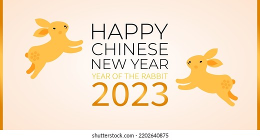 Chinese new year 2023, year of the rabbit. Traditional lunar zodiac card. Happy new year