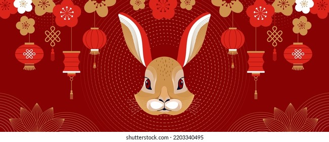 Chinese new year 2023 year of the rabbit - Chinese zodiac symbol, Lunar new year concept, colorful modern background design - Shutterstock ID 2203340495