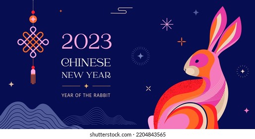 Chinese new year 2023 year of the rabbit - Chinese zodiac symbol, Lunar new year concept, colorful modern background design - Shutterstock ID 2204843565