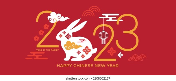 Chinese new year 2023 year of the rabbit - Chinese zodiac symbol, Lunar new year concept, modern background design