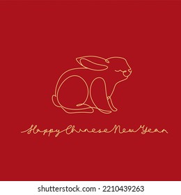 Chinese New Year 2023, the year of the rabbit, red and gold line art characters, simple hand-drawn Asian elements with craft (Chinese translation: Happy Chinese New Year 2023, year of the rabbit).