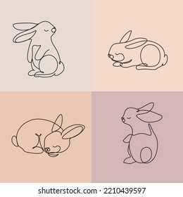 Chinese New Year 2023, the year of the rabbit, line art animals, simple hand-drawn Asian elements. Happy Chinese New Year 2023, year of the rabbit