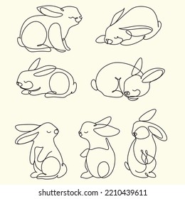 Chinese New Year 2023, the year of the rabbit, line art animals, simple hand-drawn Asian elements. Happy Chinese New Year 2023, year of the rabbit