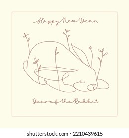 Chinese New Year 2023, the year of the rabbit, line art animals, simple hand-drawn Asian elements. Happy Chinese New Year 2023, year of the rabbit