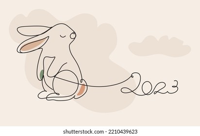 Chinese New Year 2023, the year of the rabbit, line art animals, simple hand-drawn Asian elements. Happy Chinese New Year 2023, year of the rabbit