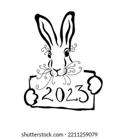 Chinese New Year 2023, the year of the rabbit, red and gold line art characters, simple hand-drawn Asian elements with a craft Happy Chinese New Year 2023, the year of the rabbit,