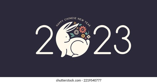 Año Nuevo Chino 2023 - año del conejo - símbolo zodiaco chino, concepto de año nuevo lunar, diseño de fondo moderno