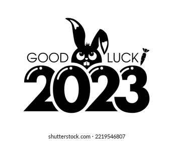 Chinese New Year 2023, year of the Rabbit. Template for calendar data. Vector on transparent and black background