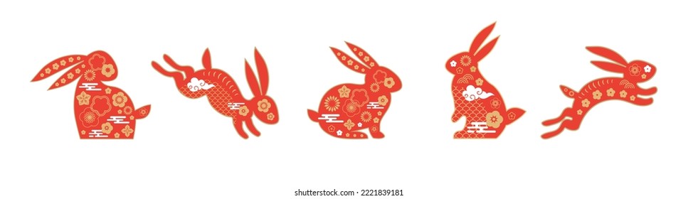 Chinese new year 2023 year of the rabbit - Chinese zodiac symbol, Lunar new year concept,bunny and rabbit in chinese style with flowers and clouds