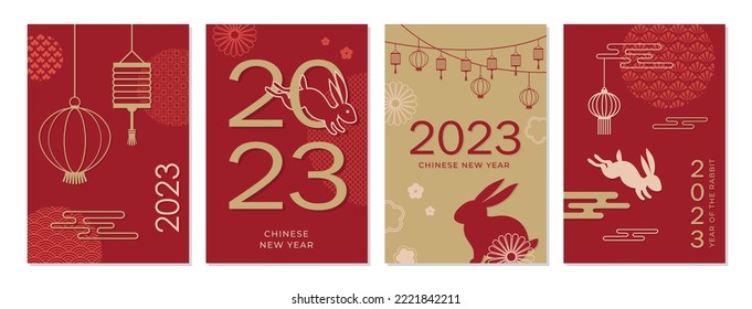 Chinese new year 2023 year of the rabbit - Chinese zodiac symbol, Lunar new year concept, blue and golden modern background design