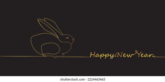 Chinese New Year 2023, the year of the rabbit, black and gold line art characters, simple hand-drawn Asian elements with craft (Chinese translation: Happy Chinese New Year 2023, year of the rabbit).