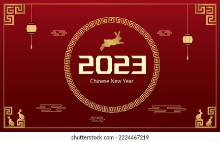 Chinese New Year.New 2023 year of the rabbit. Greeting card, banner template for the new year.