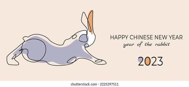 Chinese New Year 2023, the year of the rabbit, red and gold line art characters.