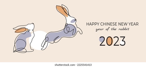 Chinese New Year 2023, the year of the rabbit, red and gold line art characters.