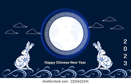 Chinese New Year.New 2023 year of the rabbit. Greeting card, banner template.Vector illustration