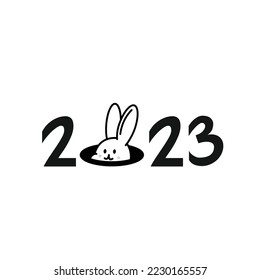 Año nuevo chino 2023 del conejo, símbolo zodiaco chino. Logo de conejo 2023. Ella felicita. Feliz Año Nuevo de un lindo conejito.