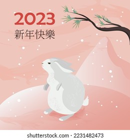  Chinese New Year 2023, year of the rabbit. Cute picture postcard for printing