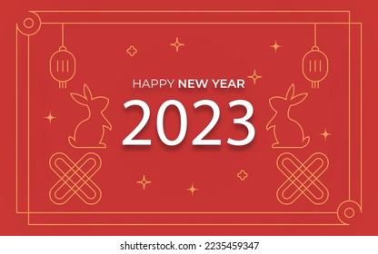 Chinese New Year 2023, year of the rabbit. Modern style linear design, banner and background