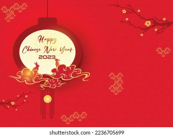 Chinese New Year 2023 rabbit year lunar calendar, lantern modern classic, social media poster background pattern luxury