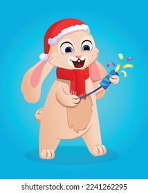 Chinese New Year 2023 is the year of the rabbit, the symbol of the Chinese zodiac. Cute Christmas Bunny. Postcard template