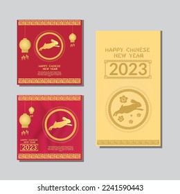 Chinese new year 2023 year of the rabbit. Feed and story template designs for social media. Chinese zodiac symbol, Lunar vector banner template