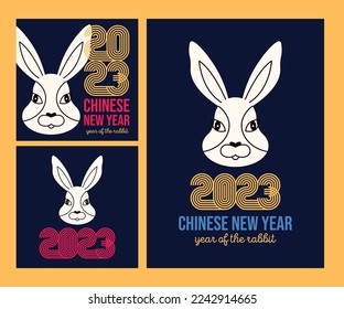 Chinese New Year 2023. Year of the Rabbit. Template on dark background for social media, cards, invitations and posters