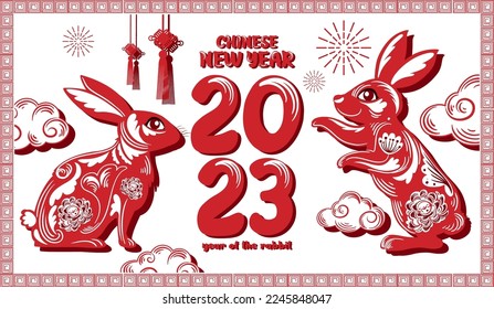 Chinese New Year 2023 with rabbit zodiac illustration