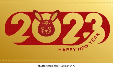 Chinese New Year 2023 with rabbit illustration. Red and gold background