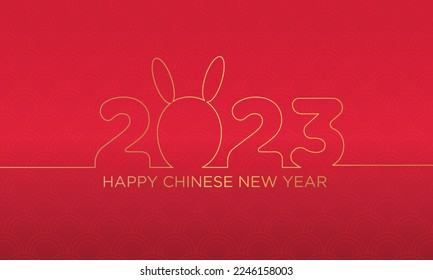 Chinese new year 2023. Year of the rabbit. Lunar new year.Gold line art. Simple one line hand drawing.   