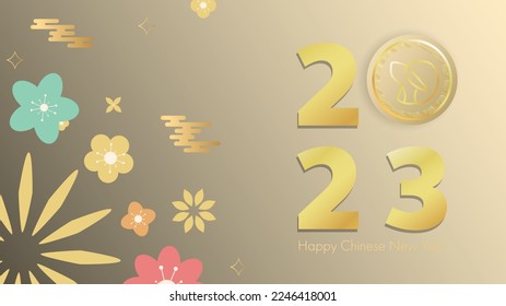 Chinese new year 2023 , year of the rabbit and Asian elements on gold background, for online content, illustration Vector EPS 10