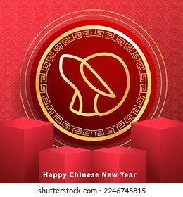 Chinese new year 2023 , year of the rabbit and Asian elements on red background, for online content, illustration Vector EPS 10