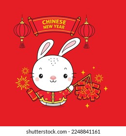 Chinese New Year 2023 Year of the Rabbit with firecrackers.