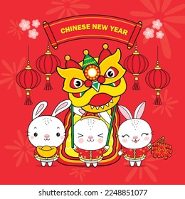 Chinese New Year 2023 Year of the Rabbit  in different wishing pose.