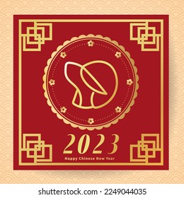 Chinese new year 2023 , year of the rabbit and Asian elements on red background, for online content, illustration Vector EPS 10