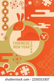 Chinese New Year 2023 with rabbit illustrations on Chinese element background.Chinese Element Vector design for Banners, Greeting cards, Templates, Social media posts, and Advertisements.