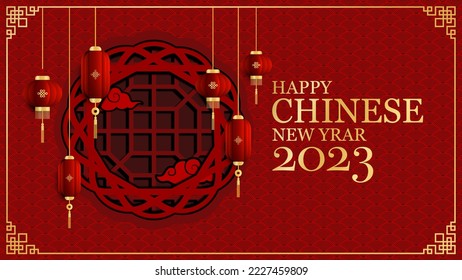 Chinese new year 2023 , red and gold,Lantern decoration asian elements background