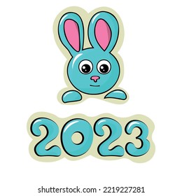 Chinese New Year 2023 symbol, hare with numbers, stars and dots print. Perfect for tee, stickers, poster. Trendy vector illustration for decor and design. 