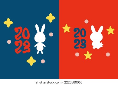 Chinese New Year 2023 symbol, rabbits with numbers and stars print collection. Perfect for T-shirt, stickers, poster. Trendy vector illustration for decor and design. 



