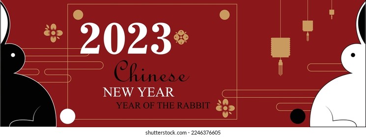 Chinese new year 2023 traditional art desighn, year of the rabbit. Set for banner, etc