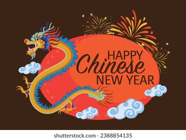 Chinese New Year 2024 banner. China dragon zodiac sign with brown color background. Asian festival horizontal poster. Creative typography art cover. Oriental traditional mythical vector serpent