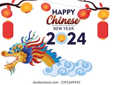 Chinese New Year 2024 banner. China dragon zodiac sign with brown color background. Asian festival horizontal poster. Creative typography art cover. Oriental traditional mythical vector serpent