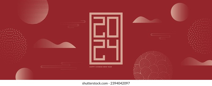 Chinese New Year 2024 banner. Minimal geometric design.