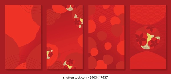 Chinese New Year 2024 card background vector. Year of the dragon design with flower, gold texture, chinese pattern. Elegant oriental illustration for cover, banner, website, calendar, envelope.