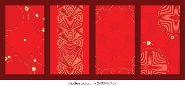 Chinese New Year 2024 card background vector. Year of the dragon design with golden coin, chinese pattern. Elegant oriental illustration for cover, banner, website, calendar, envelope.