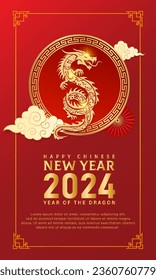 Chinese new year 2024 design background vector. Year of the dragon design template vector