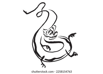 Chinese New Year 2024, the year of the Dragon, red and gold line art characters, simple hand-drawn Asian elements with craft (Chinese translation: Happy Chinese New Year 2024, year of the Dragon).