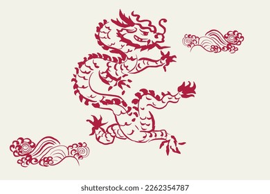 Chinese New Year 2024, the year of the Dragon, red and gold line art characters, simple hand-drawn Asian elements with craft (Chinese translation: Happy Chinese New Year 2024, year of the Dragon).